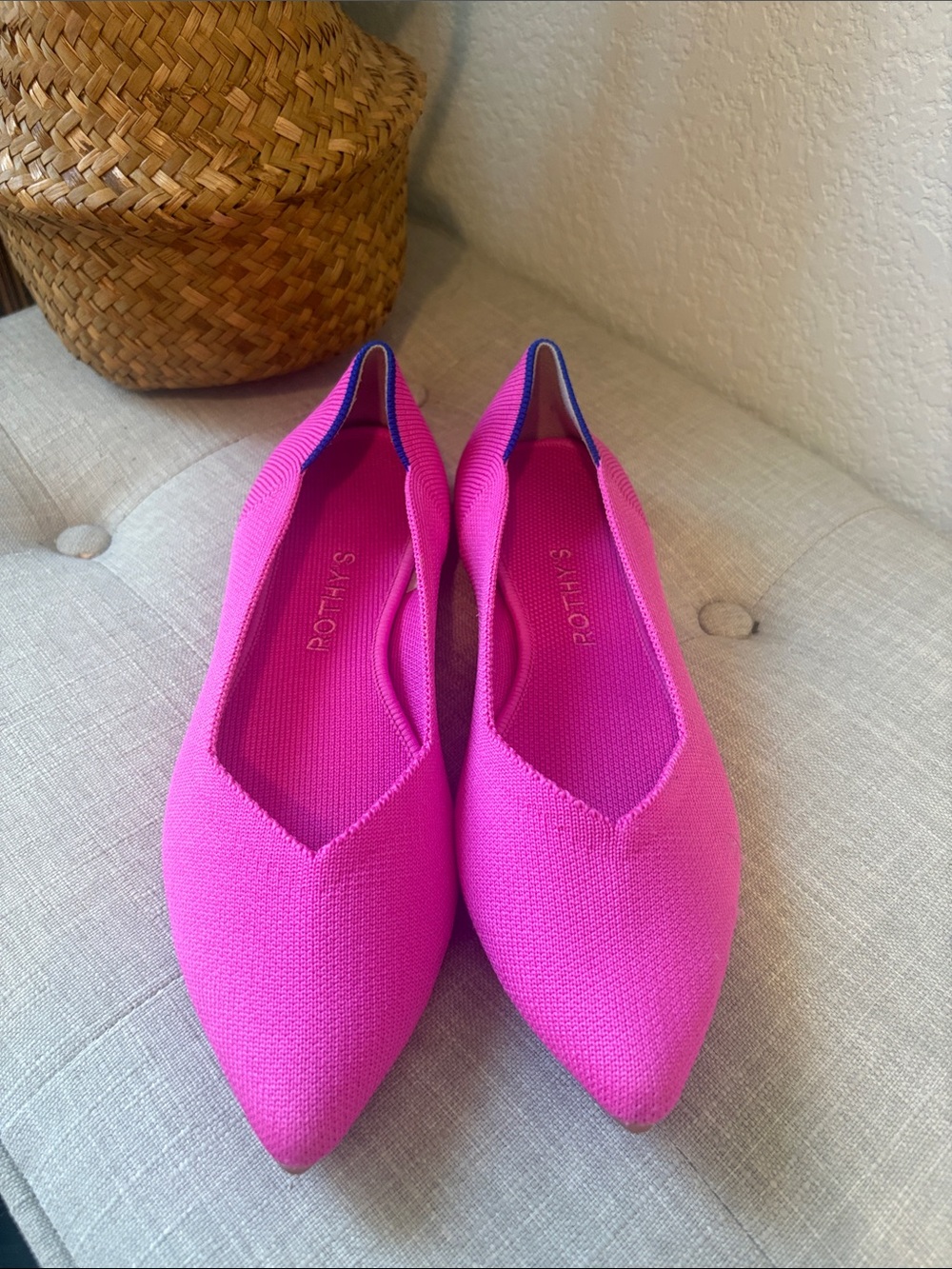 Rothy's Hot Pink Pointed Knit Slip-On Flats 8